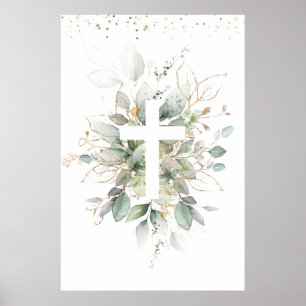 Grönska Lövverk Kors Barn Döpelse Poster