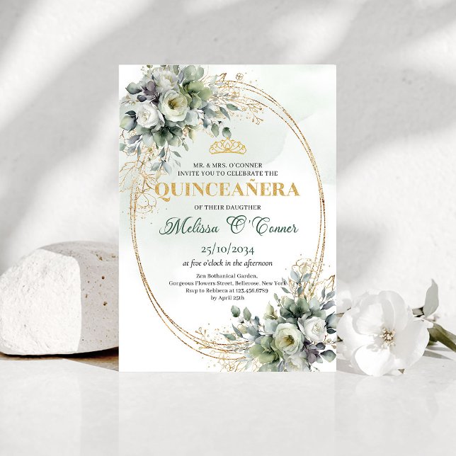 Grönska Lövverk Quinceañera Boho Stil Inbjudan (Greenery Foliage Quinceañera Boho Style Invite)