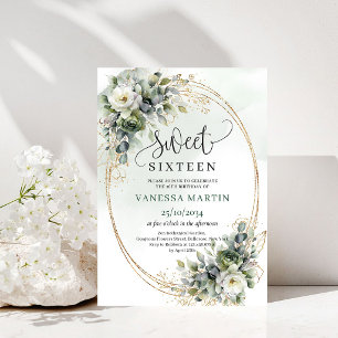 Grönska lövverk Sweet Sixteen Boho-stil inbjudan