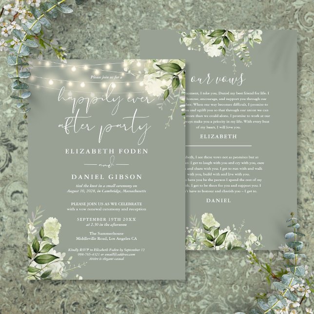 Grönska Lyckliga Slutet Party Bröllopslöften Inbjudningar (Greenery Happily Ever After Party Wedding Vows Invitation)