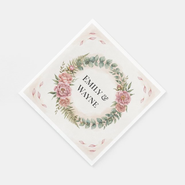 Grönska Med Rosa Blommor Romantisk Bröllop Pappersservett (Hörn)