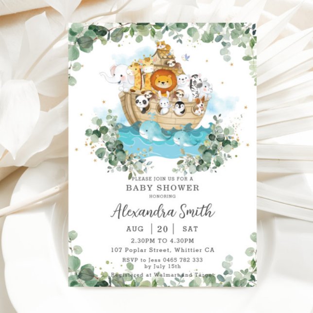 Grönska Noaks ark Könsneutrala Baby Shower Inbjudningar (Skapare uppladdad)