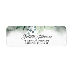 Grönska- och Eucalyptusvattenfärgbröllop Returadress Etikett