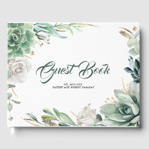 Grönska och guld Elegant botanisk bröllopsfest Gästböcker