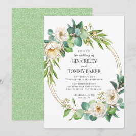 Grönska och guld Vit blommig bröllopsinbjudan Inbjudningar