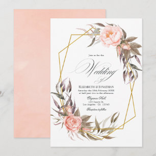Grönska och rosabröllop med blommor inbjudningar