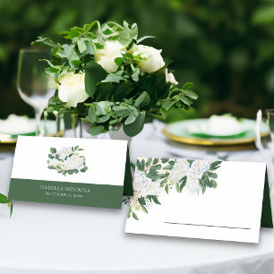 Grönska och vit peonros blomster placeringskort
