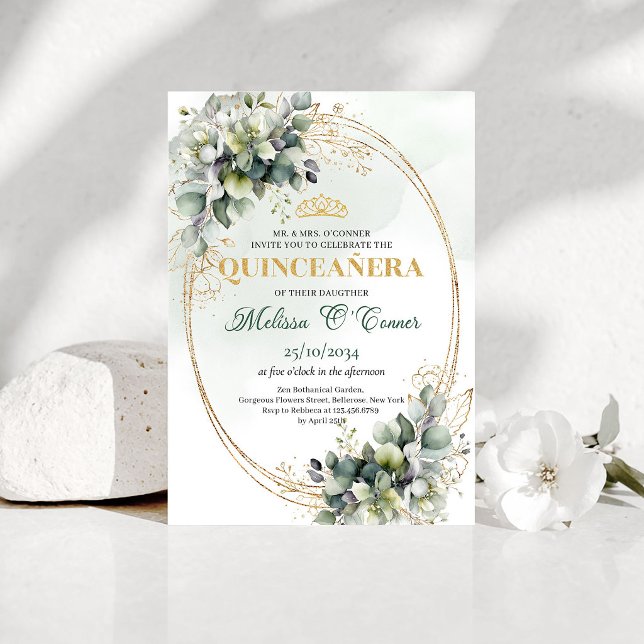 Grönska Och Vit Quinceañera Botanisk Inbjudan (Greenery And White Quinceañera Botanical Invite)