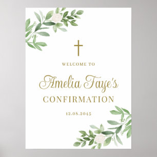 Grönska och Vita Blommor Bekräftelse Välkomstskylt Poster