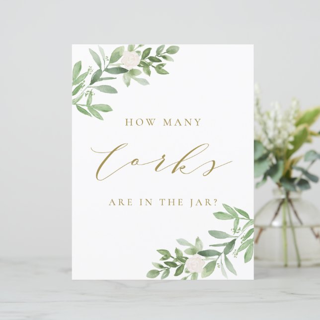 Grönska och vita blommor Hur många korkar skylt (Stående Fram)