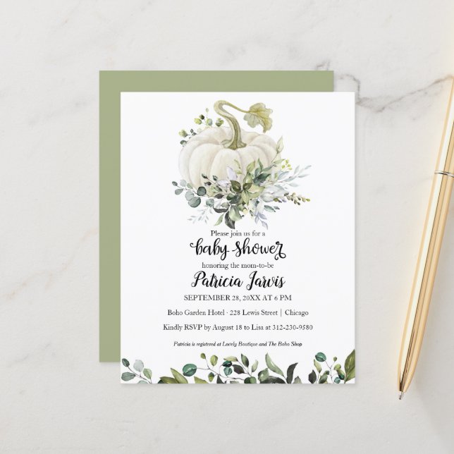 Grönska Pumpa Budget Barnkalas Inbjudan (Fram/Back In Situ)