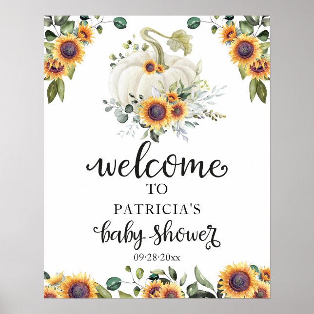 Grönska Pumpa Höst Bebis Shower Välkomstskylt  Poster (Framsidan)