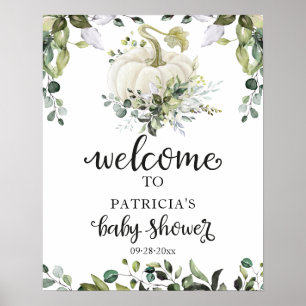 Grönska Pumpa Höst Bebis Shower Välkomstskylt Poster