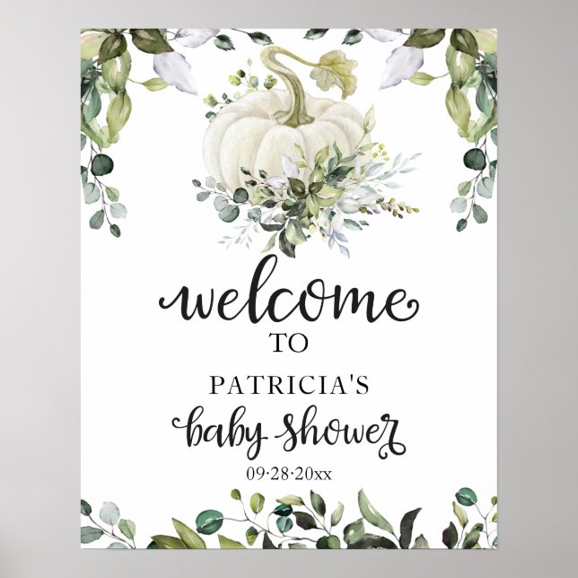 Grönska Pumpa Höst Bebis Shower Välkomstskylt  Poster (Framsidan)