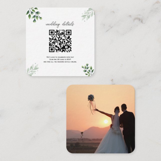 Grönska QR-kod Foto RSVP Inkludering Inbjudan (Fram/baksida)