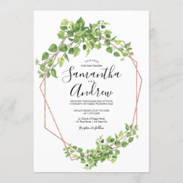 Grönska Rose Guld Elegant Akvarell Boho Blad Inbjudningar