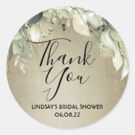 Grönska Rustik Trä Bröllopsfest Tack Runt Klistermärke