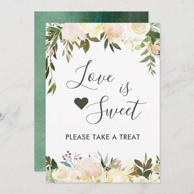 Grönska Rustikalt Blommig Kärlek är Sött Efterrätt Inbjudningar (Fram/baksida)
