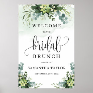 Grönska saftig guld bröllopsbrunch välkomstskylt poster