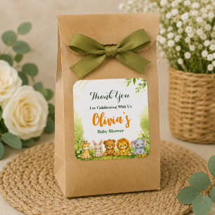 Grönska Skogs Djur Baby Shower 1:a Födelsedag Fyrkantigt Klistermärke