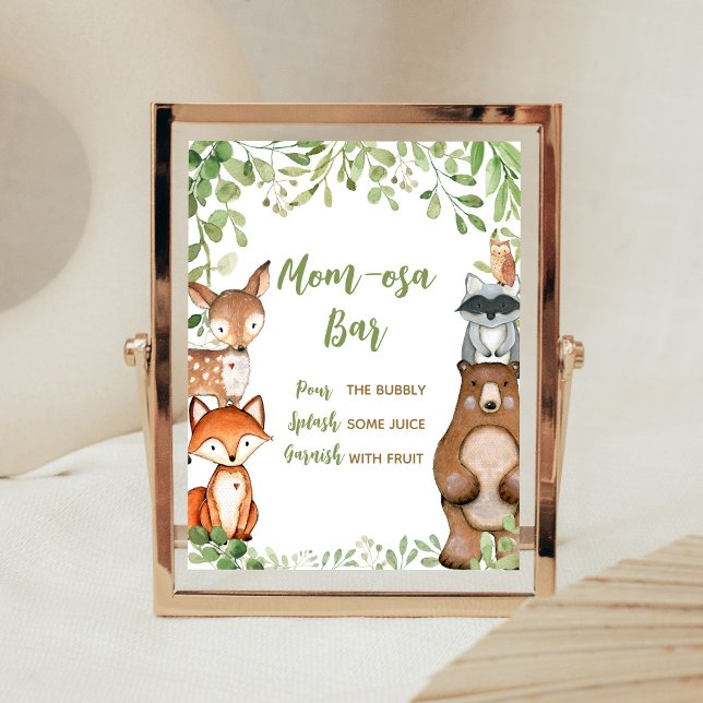 Grönska Skogsbarnvakt Mom Osa Barskylt Poster (Woodland Animals Baby Shower Mom Osa Bar Sign)