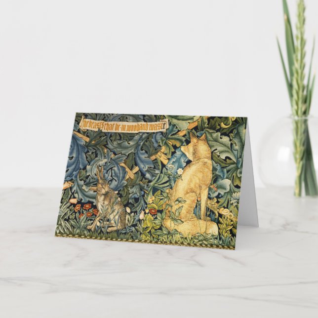 GRÖNSKA,SKOGSDJUR,RÄV OCH HARE,GRÖN BLOMMSTER HELGKORT (Framsida)