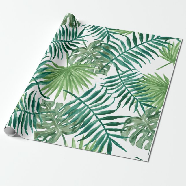 Grönska Tropisk Monstera och palmlöv Presentpapper (Utrullad)