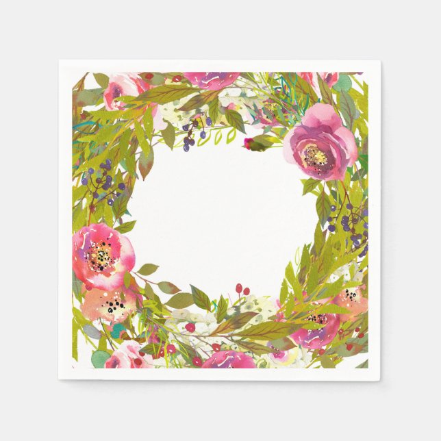 Grönska Vår Rosa Blommig Blommor Bröllop Pappersservett (Framsidan)