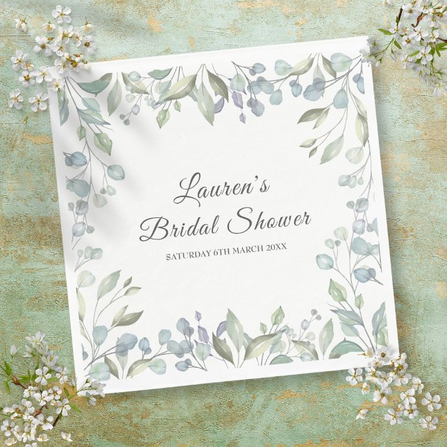 Grönska Vattenfärg Blommig Bröllopsfest Pappersservett (Greenery Watercolor Floral Bridal Shower Napkins)
