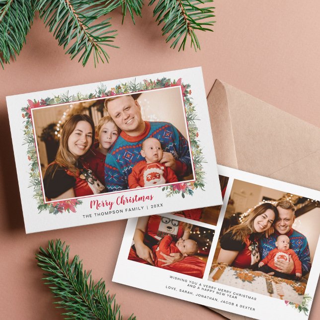 Grönska Vattenfärg Skript Foto Collage Jul Julkort (Skapare uppladdad)