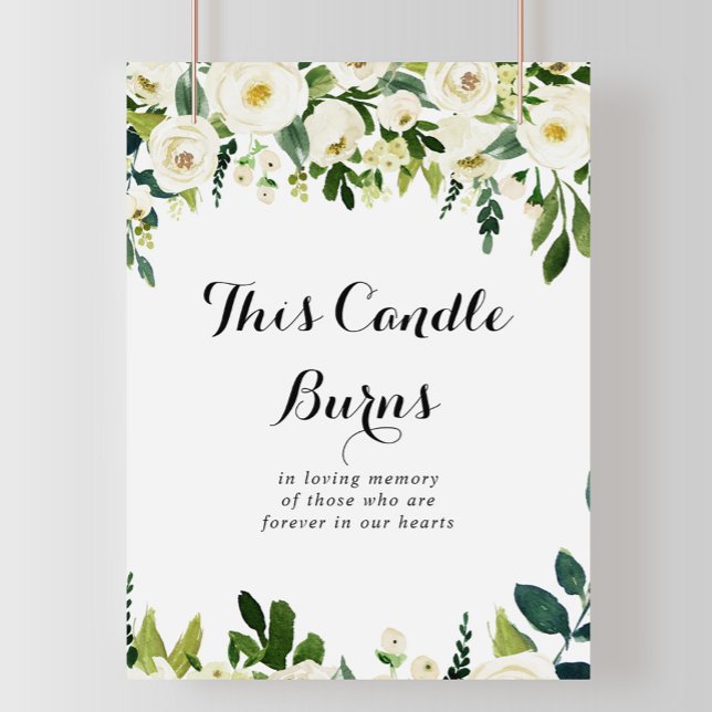 Grönska Vit Blommig Ljusstake Brinner Skylt (Skapare uppladdad)