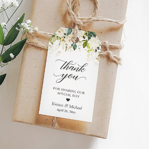 Grönska Vit Ros Blommig Bröllopspresent Tacksamhet Presentetikett