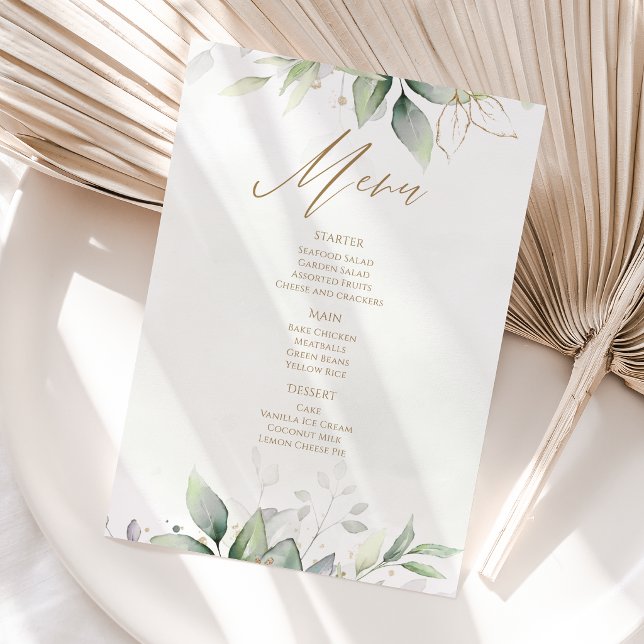 Grönska Watercolor Bekräftelse Meny Kort (Greenery Watercolor Confirmation Menu Card)