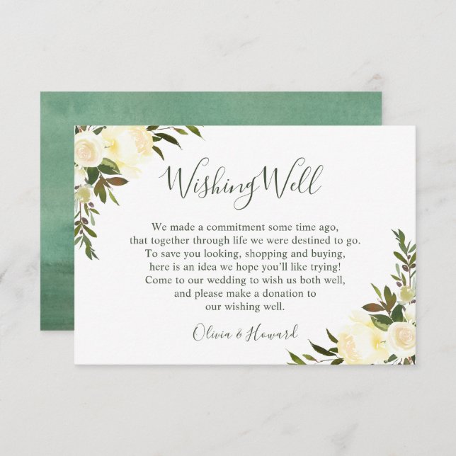 Grönska Watercolor Blommig Bröllopshjärtans Fröjd Inbjudningar (Fram/baksida)