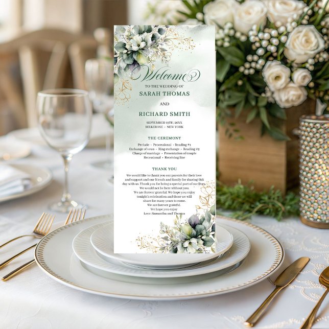Grönska Watercolor Sagegrön Bröllopsprogram Program (Greenery Watercolor Sage Green Wedding Program)