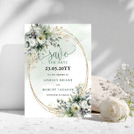 Grönska Watercolor Sagegrön Save The Date Spara Datumet