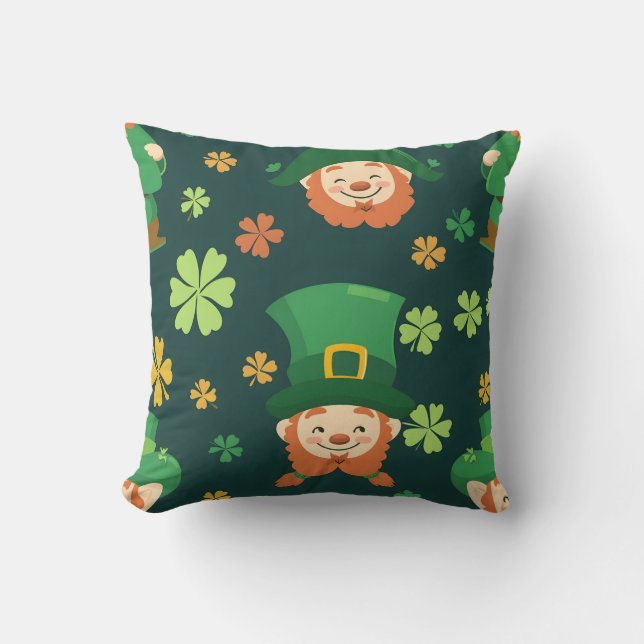 Grönskäggig Leprechaun-mönster Kudde (Framsida)