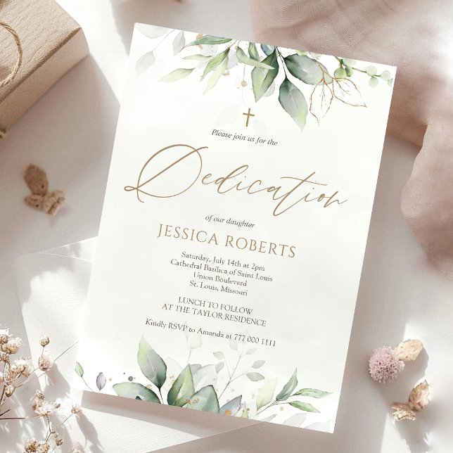 Grönskande akvarell dop inbjudan (Greenery Watercolor Baby Dedication Invitation Card)