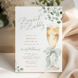 Grönskande Brunch och Bubbels Bröllopsdusch Inbjudningar