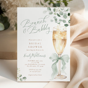 Grönskande Brunch och Bubbels Bröllopsdusch Inbjudningar
