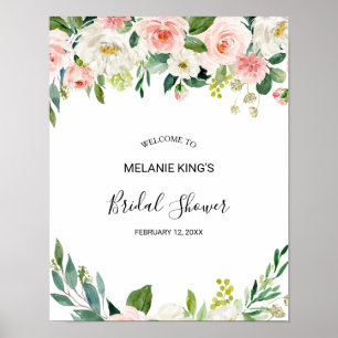 Grönskande elegant blomsterbröllopsfest välkomstsk poster