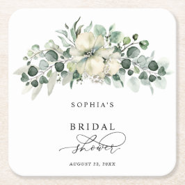 Grönskande Eukalyptus Bröllopsdusch Underlägg Papper Kvadrat