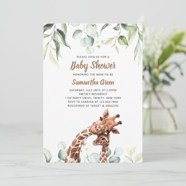 Grönskande Giraff Baby Shower Inbjudan (Stående Fram)
