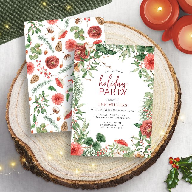 Grönskande julfest inbjudningar (Greenery Christmas Holiday Party Invitation
)