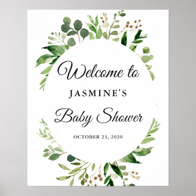 Grönskande krans Baby Shower Välkomstskylt Poster (Framsidan)