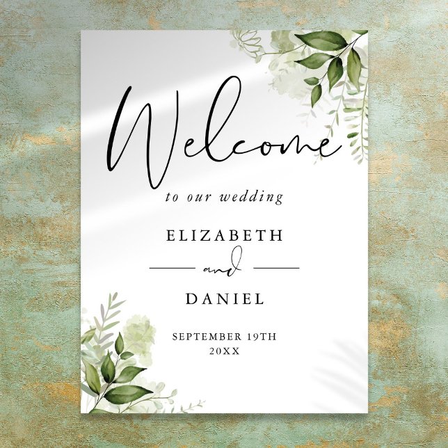 Grönskande lövbröllop välkomstskylt poster (Greenery Foliage Wedding Welcome Sign)