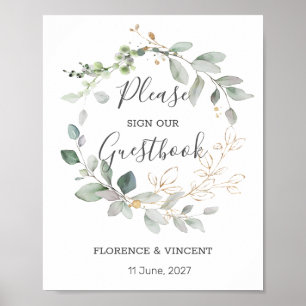 Grönskande lövverk Gästbok Bordsskylt Poster