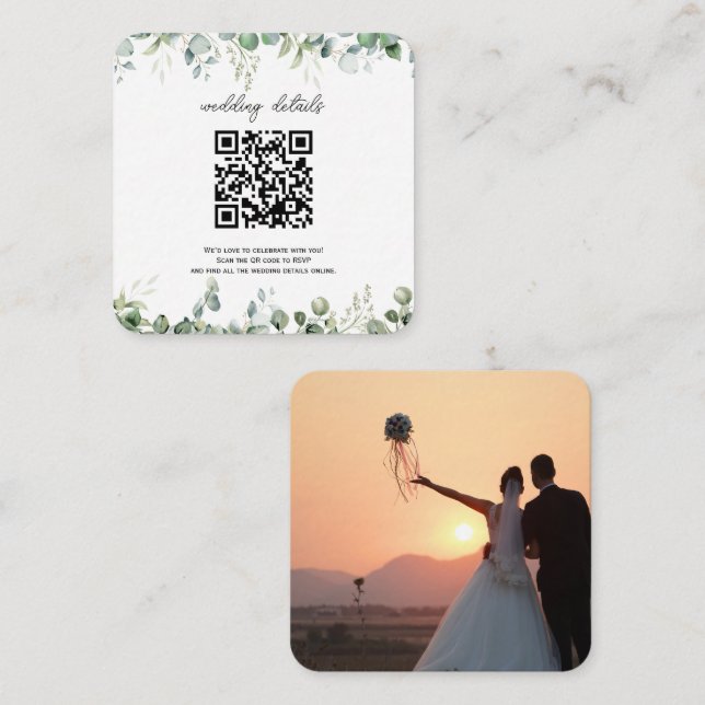 Grönskande QR-kod Foto RSVP Inbjudan Bifogad (Fram/baksida)