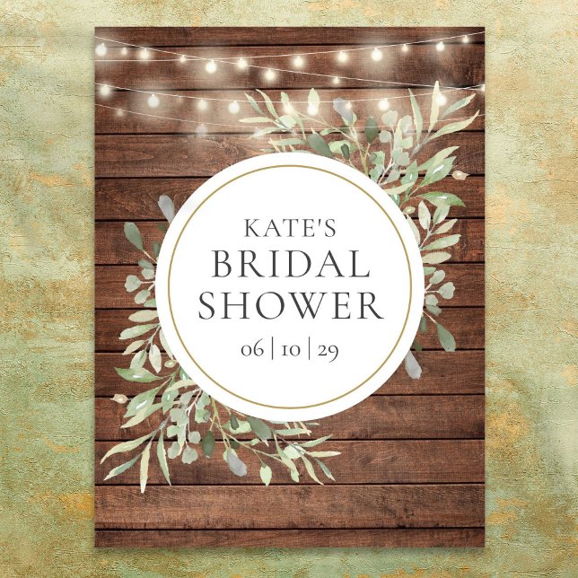 Grönskande Rustik Trä Bröllopsdusch Välkomstskylt Poster (Greenery Rustic Wood Bridal Shower Welcome Sign)