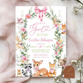 Grönskande Skogsdjur Flicka Bebis Shower Inbjudningar